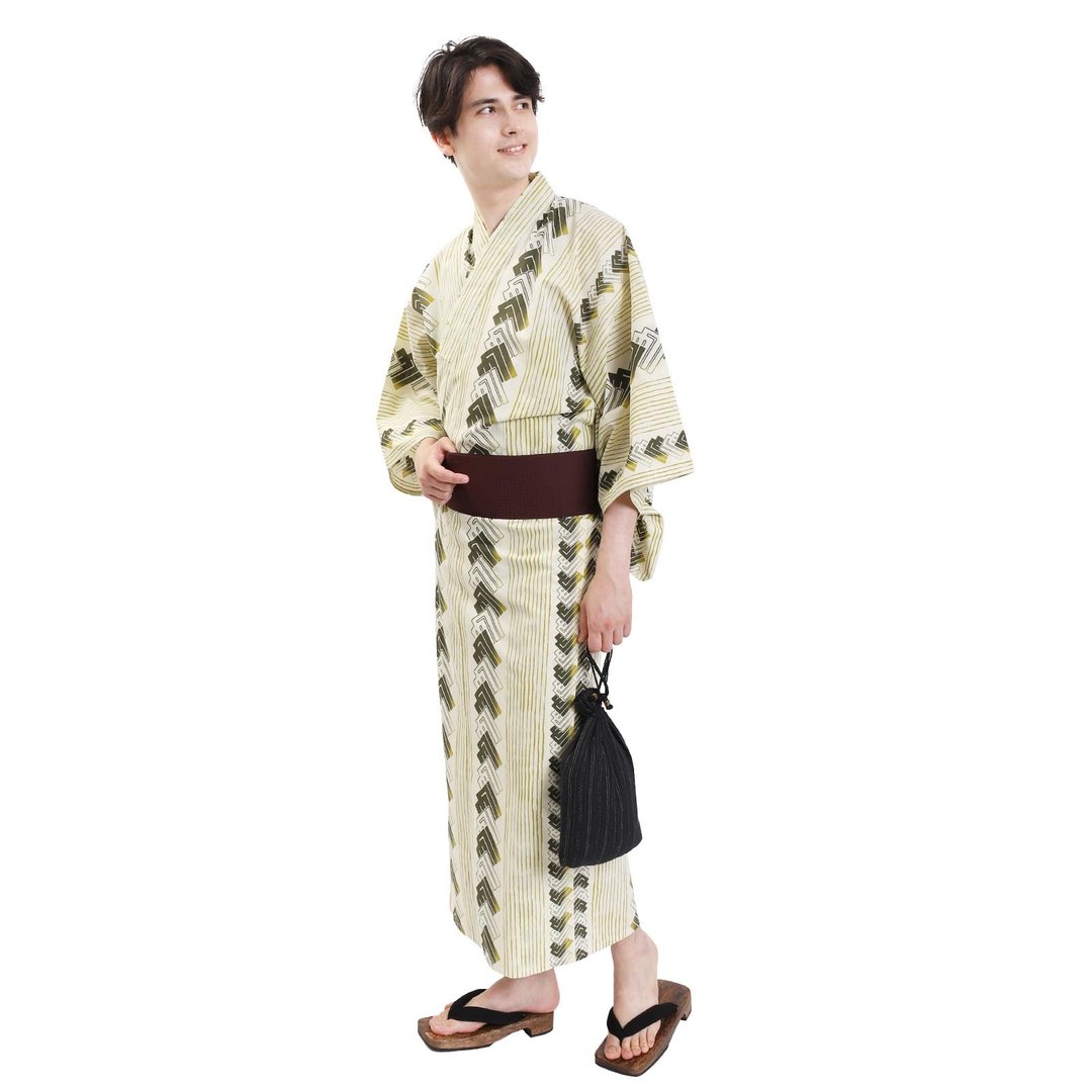 日本 和服 男士 绵 浴衣 腰封 2 件 套组  S M L Z32-08C - 其他 - 棉．麻 蓝色