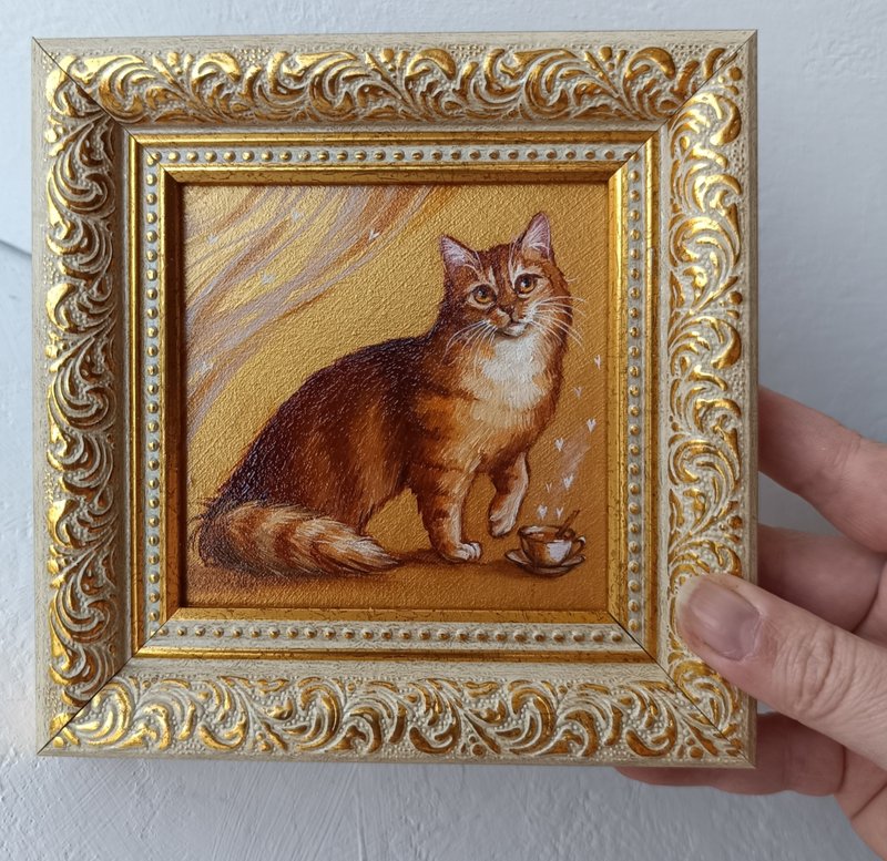 红猫与咖啡油画金色小猫艺术10*10厘米 - 墙贴/壁贴 - 其他金属 金色