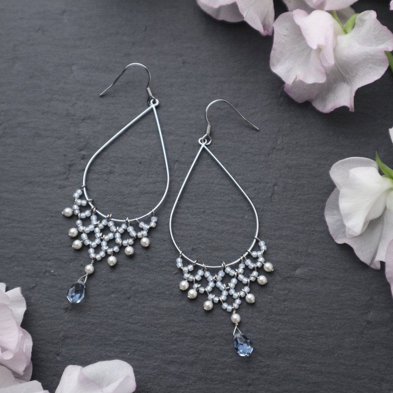 Lacy Earrings / lace pattern of Clip-On E - 耳环/耳夹 - 玻璃 银色