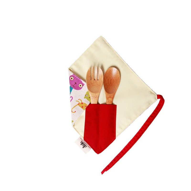【一角简易筷套组】- 我是猫(白) - 儿童餐具/餐盘 - 棉．麻 白色