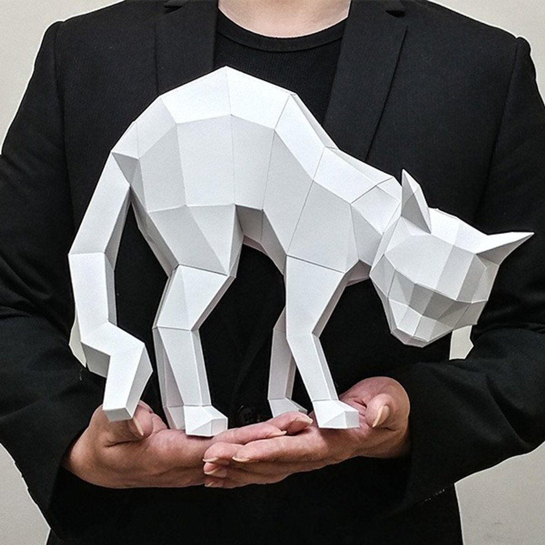 匠纸正版_DIY材料包_手作_纸模型_胆小的猫摆饰 - 木工/竹艺/纸艺 - 纸 白色