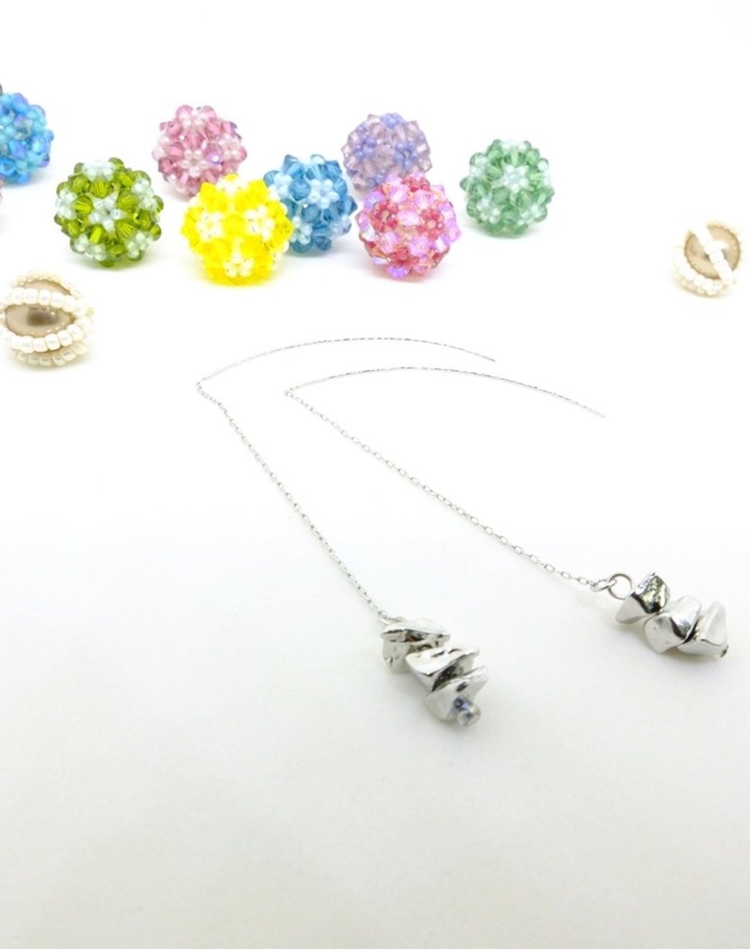 银色长长耳环 Long Long Silver Earrings (E1502) - 耳环/耳夹 - 其他金属 银色