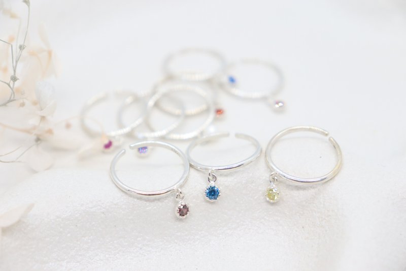 (925 纯银) 手工纯银可调式戒指 订制诞生石 个人化礼物 - 戒指 - 纯银 银色