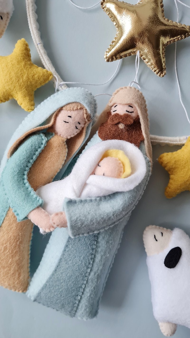 Holy family, Felt nativity scene baby mobile, Christian Gifts - 玩具/玩偶 - 其他材质 透明