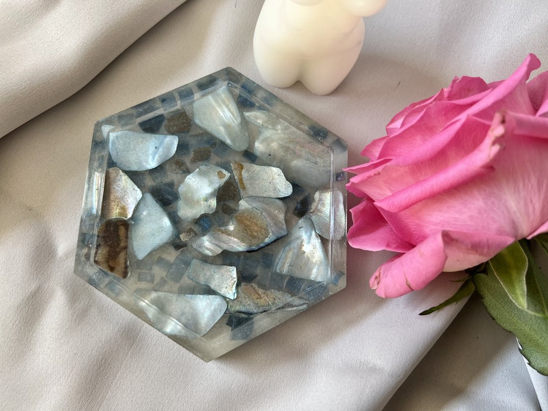 Blue candle tray with glass, trays for decor bathroom 大 禪 擺飾 家飾品 藍染 托盤 喬遷禮物 入厝禮物 - 蜡烛/烛台 - 树脂 蓝色