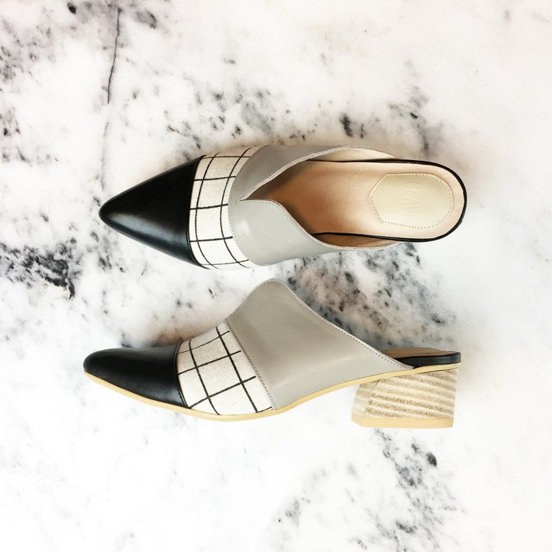 经典女孩系列 第7号 藤井树 日本电影 /情书/ 穆勒鞋 黑灰色 - 高跟鞋 - 真皮 灰色