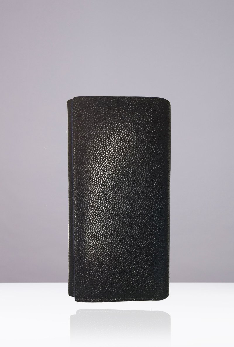 NEVER MIND-wallet 中性长夹-棒球纹小牛皮小牛皮-FUTRA-黑蓝撞色 - 手拿包 - 真皮 黑色