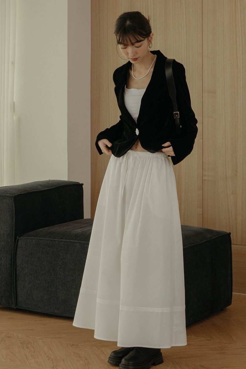 质感拼接坠美抽绳长裙(白) - 裙子 - 其他材质 白色