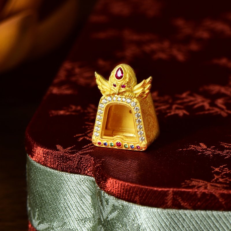 藏传佛教时尚装饰纯银黑金大鹏鸟嘎屋吊 - 项链 - 纯银 多色