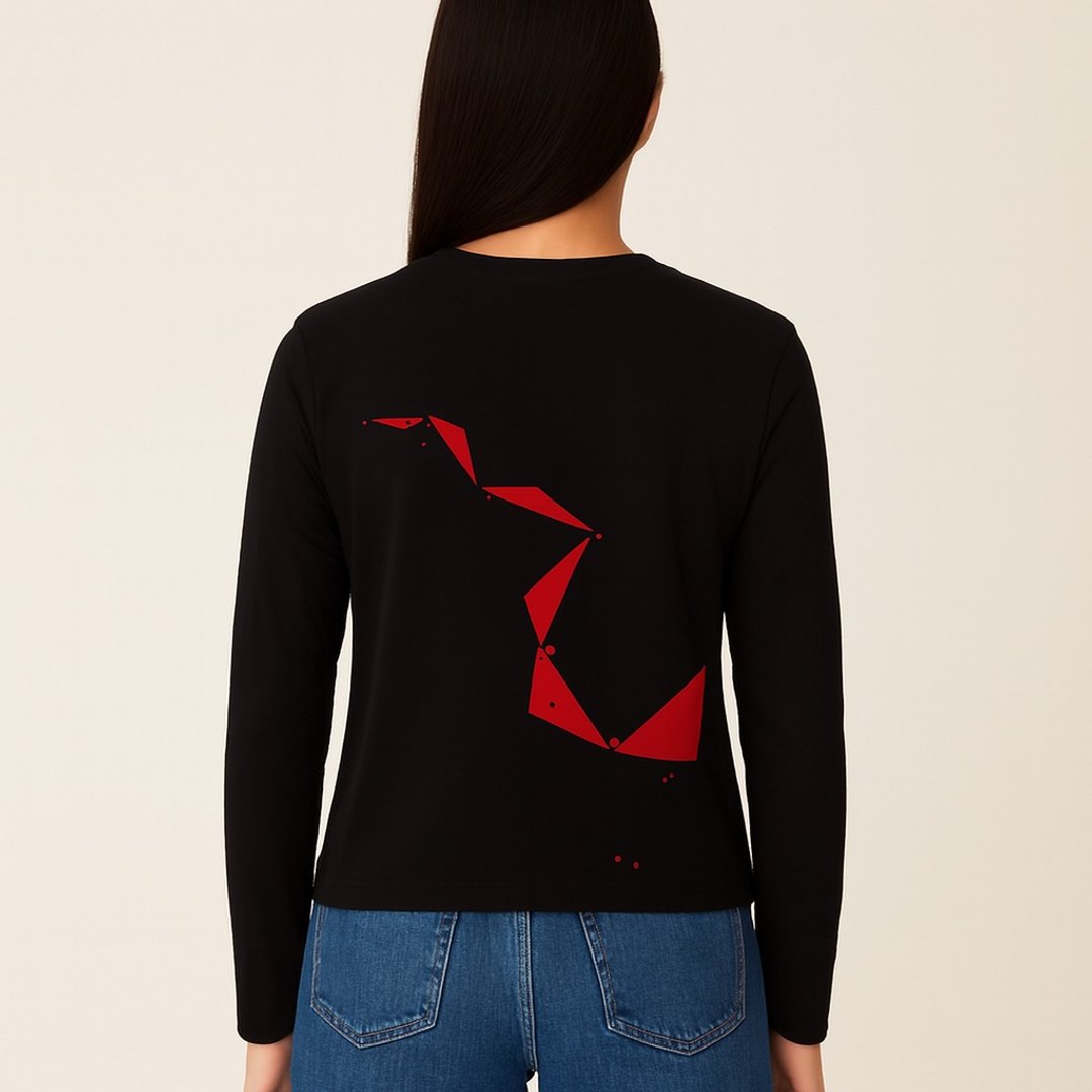 **流墨 a0112/手工绢印/长袖女黑棉 T/限量** - 女装 T 恤 - 棉 黑色