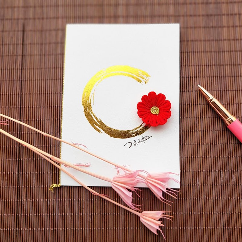 【つまみ细工】烫金 C原创细工花礼物卡|双页日本纸|纯手工制作 - 卡片/明信片 - 丝．绢 红色
