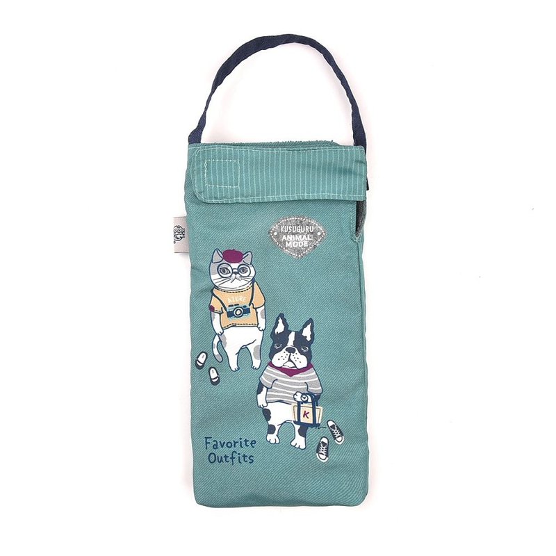 Kusuguru Japan 日本眼镜猫 杯套伞套 超吸水内层万用收纳挂包-绿 - 手提包/手提袋 - 聚酯纤维 绿色
