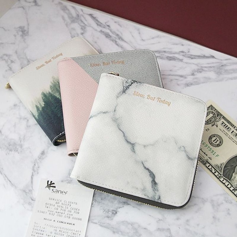 Second Mansion 自然元素方块皮革短夹-03白色大理石,PLD66987 - 皮夹/钱包 - 真皮 白色