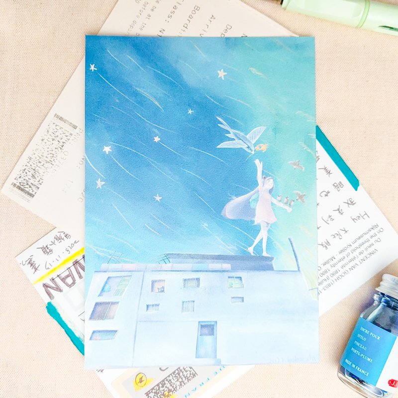 台湾风景/插画收藏明信片/在台东的屋顶星空 - 卡片/明信片 - 纸 蓝色