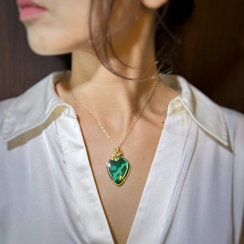 孔雀石 14Kgf 绕线项链 - 项链 - 石头 绿色