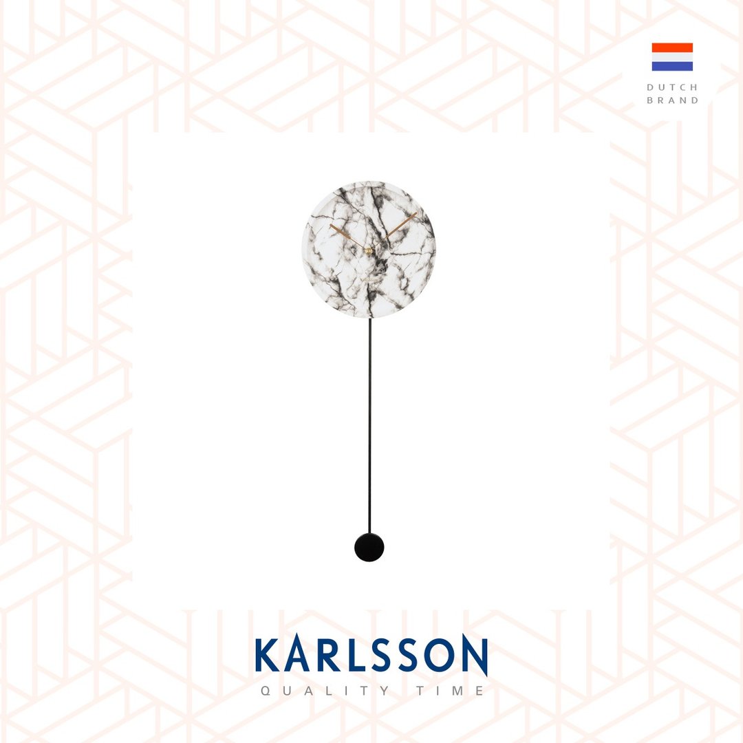 荷兰Karlsson, Wall clock Pendule Longue 仿云石纹白色(摇摆钟) - 时钟/闹钟 - 聚酯纤维 