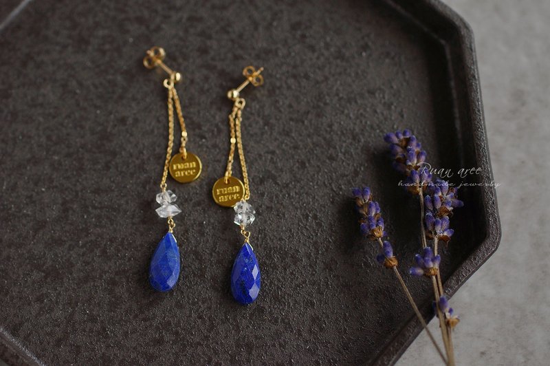 14kg - lapis lazuli earrings - 耳环/耳夹 - 半宝石 蓝色