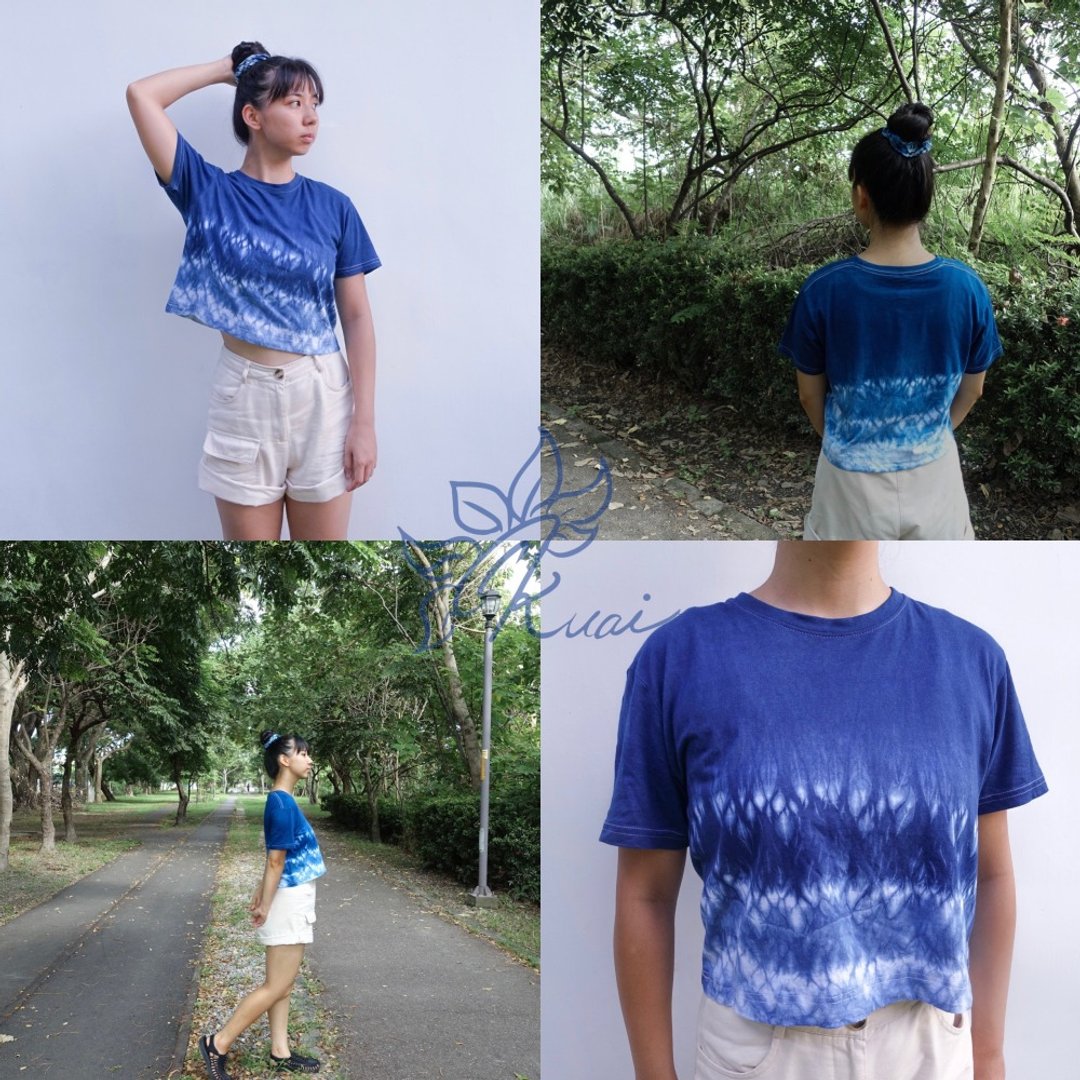 蓝染短板Tshirt - 女装 T 恤 - 棉 蓝色