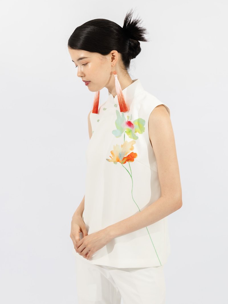 无袖A字旗袍上衣 |香港设计|古典|气质|中西合璧 - 旗袍 - 其他材质 白色