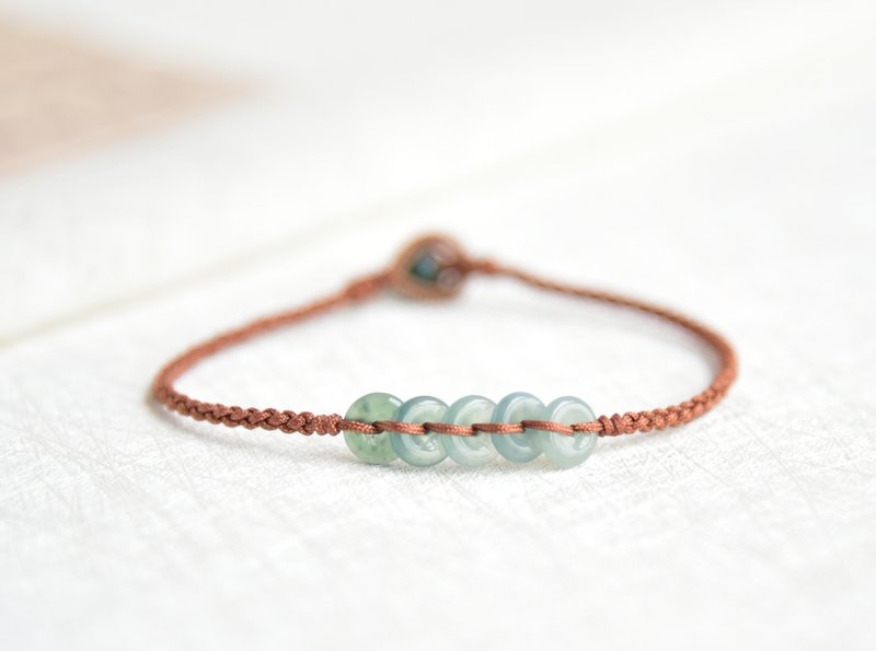 【五福】天然危地马拉翡翠平安扣手工线编传统绳结闺蜜寓意小礼物 - 手链/手环 - 玉石 红色