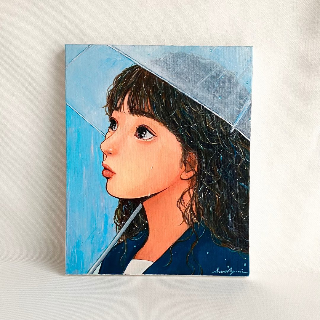 你是一位革命者　原创日本女性插画　女性绘画　F3画布　丙烯画 - 海报/装饰画/版画 - 棉 蓝色