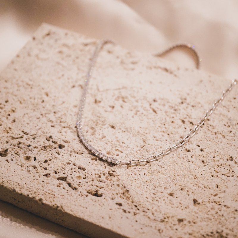 半对半回纹针网球项链 - 14K注金 - 欧美项链 - 项链 - 其他金属 金色