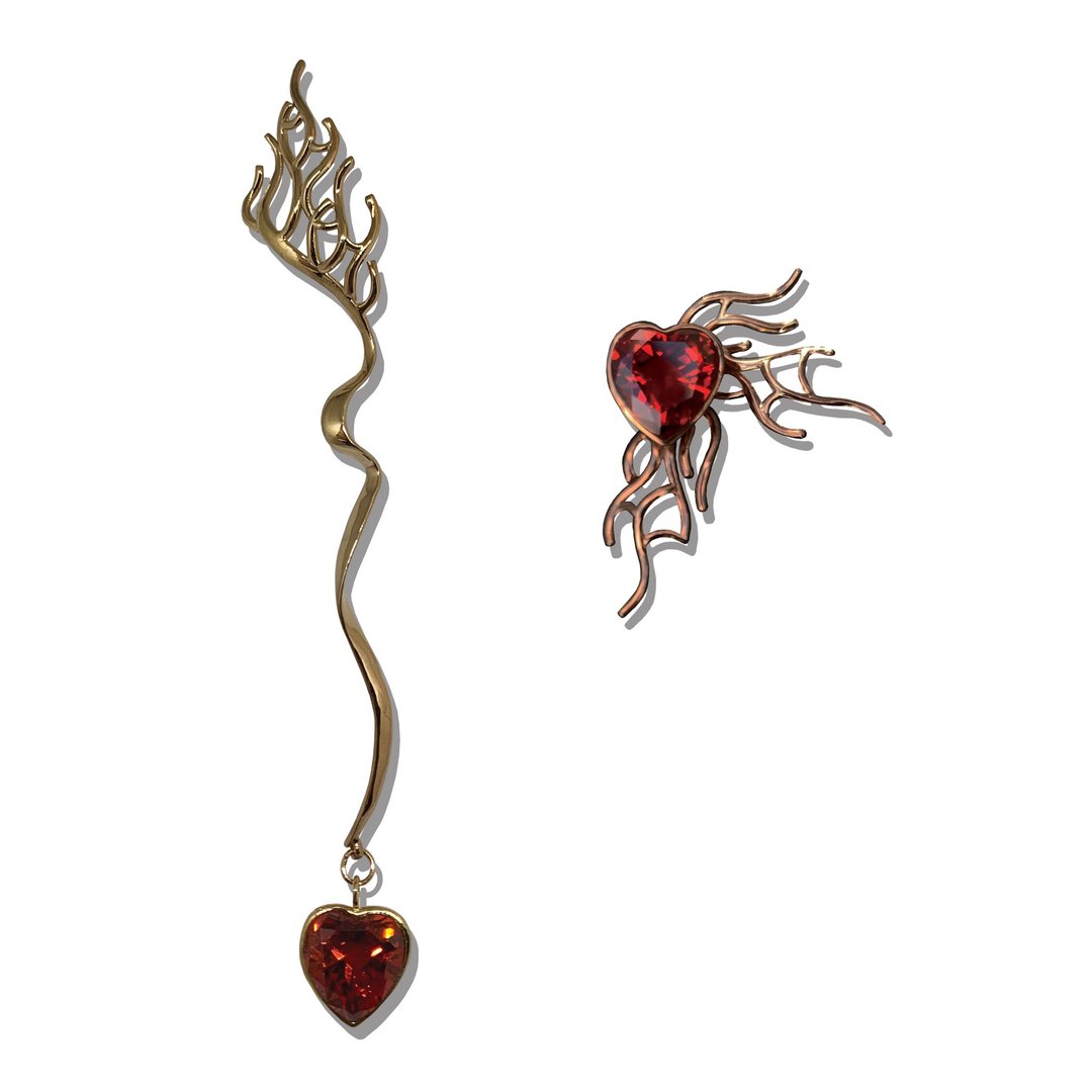 SITA / walks through Fire : Earrings Heart fire - 耳环/耳夹 - 纯银 粉红色