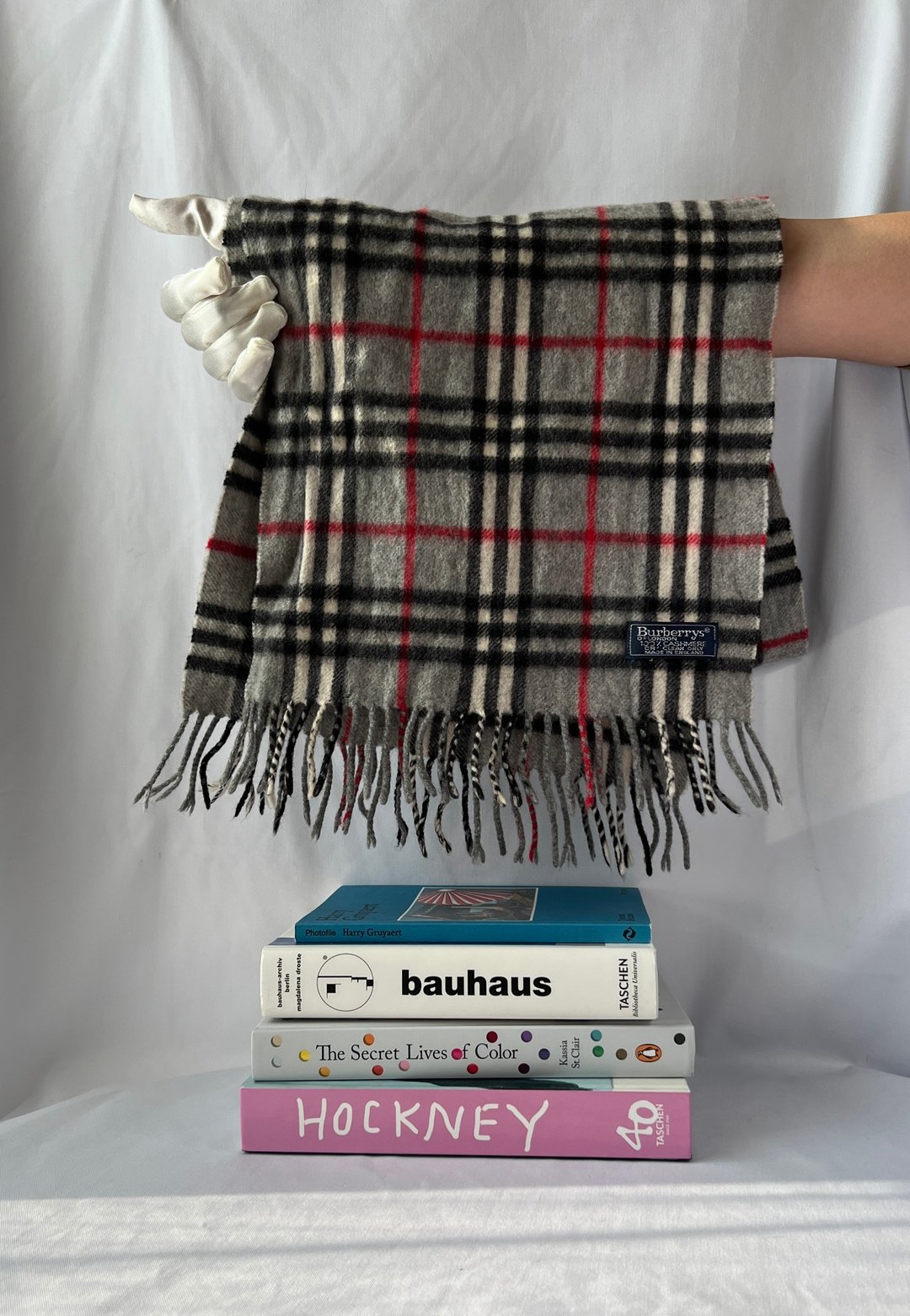 Burberry灰色经典格纹流苏围颈巾 日本中古Vintage - 围巾/披肩 - 羊毛 灰色
