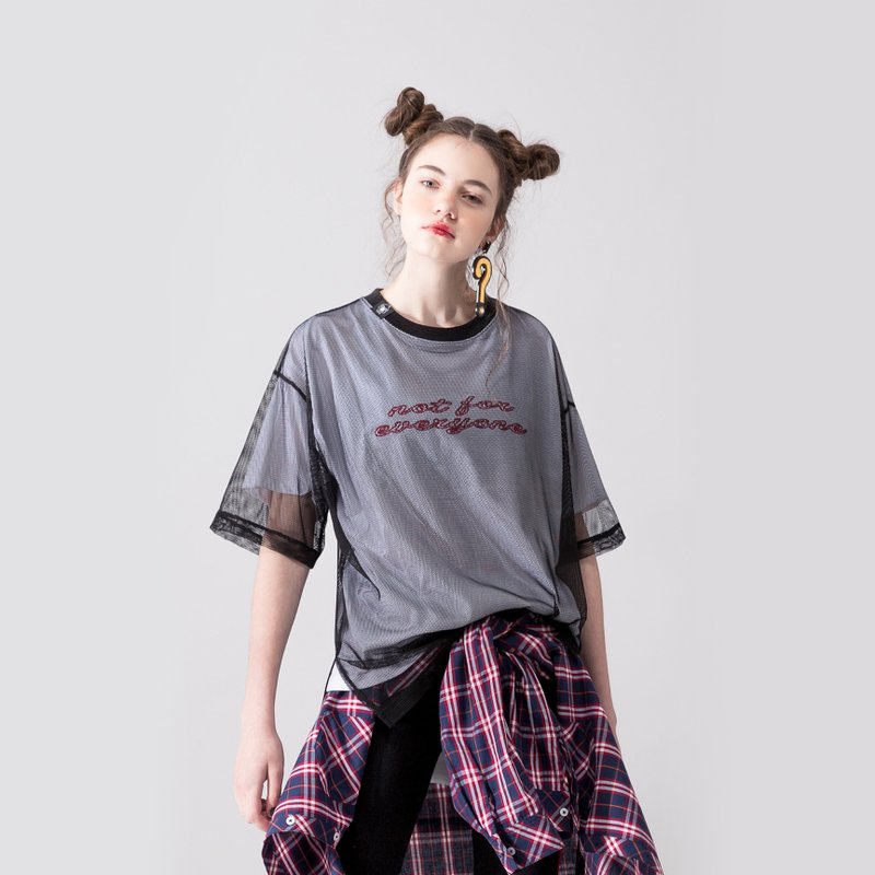 【中性款】 宽松落肩 双层圆领短袖t-shirt / 黑色 - 女装上衣 - 棉．麻 黑色