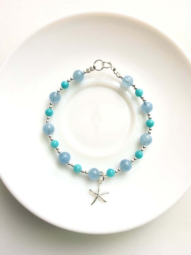 Ops Amazonite Aquamarine star bracelet-天河石/海蓝宝/纯银 - 手链/手环 - 宝石 蓝色