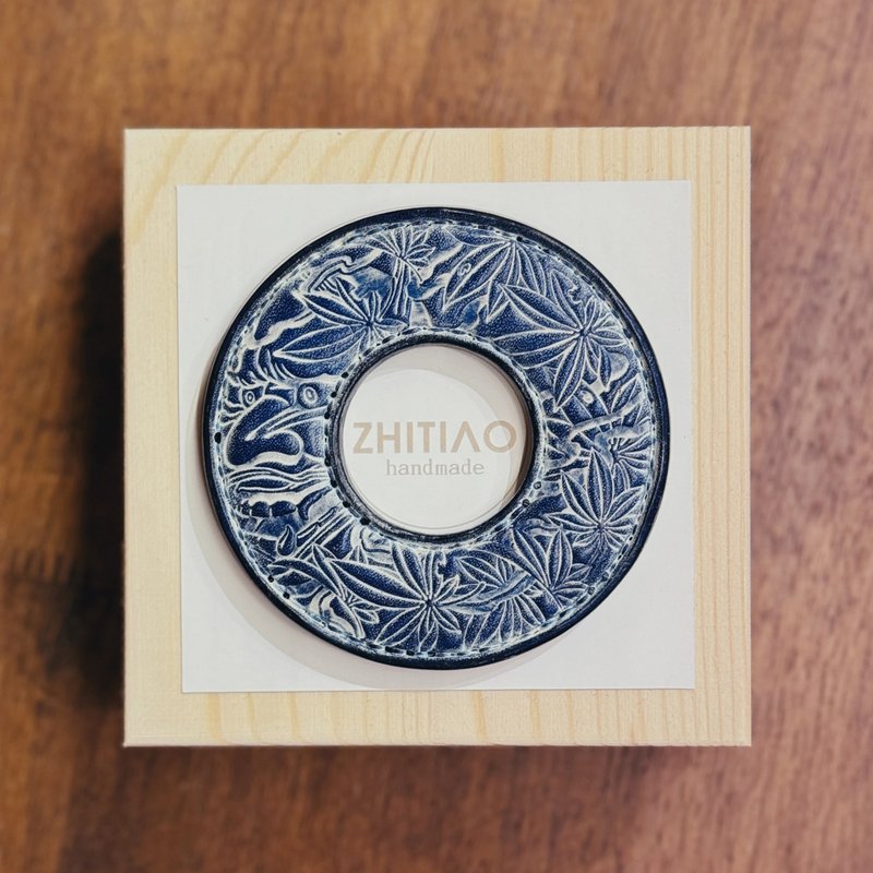 原创手工制作牛皮剑道刀镡 般若浮生 雾蜡蓝 剑锷 Tsuba - 运动配件 - 真皮 蓝色
