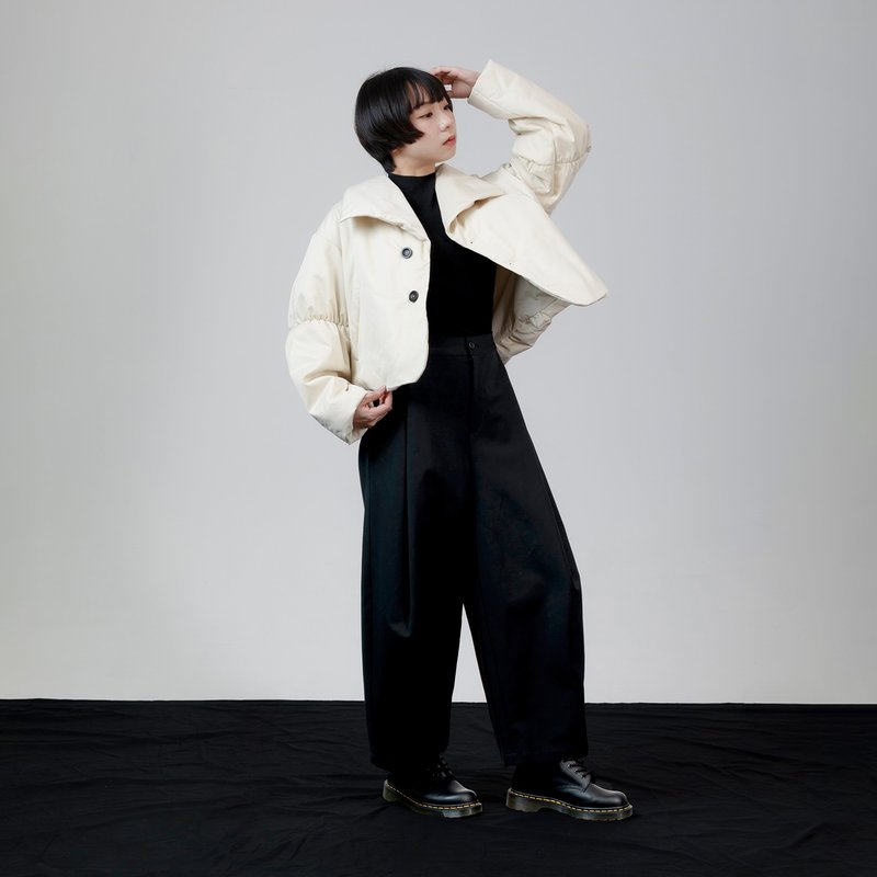 微弹性打褶宽裤 - 女装长裤 - 棉．麻 灰色