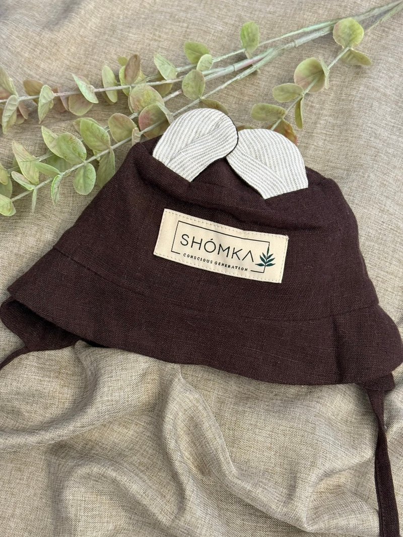 巧克力小熊渔夫帽 - 童装上衣 - 亚麻 咖啡色