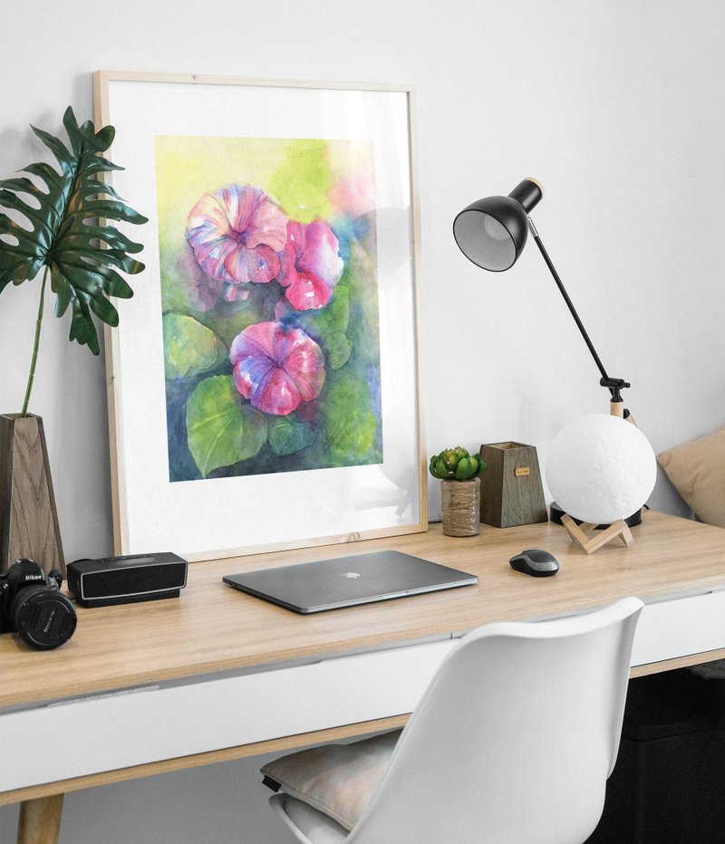 原创水彩画现代绘画精致花卉艺术 37x27cm - 插画/绘画/写字 - 纸 绿色