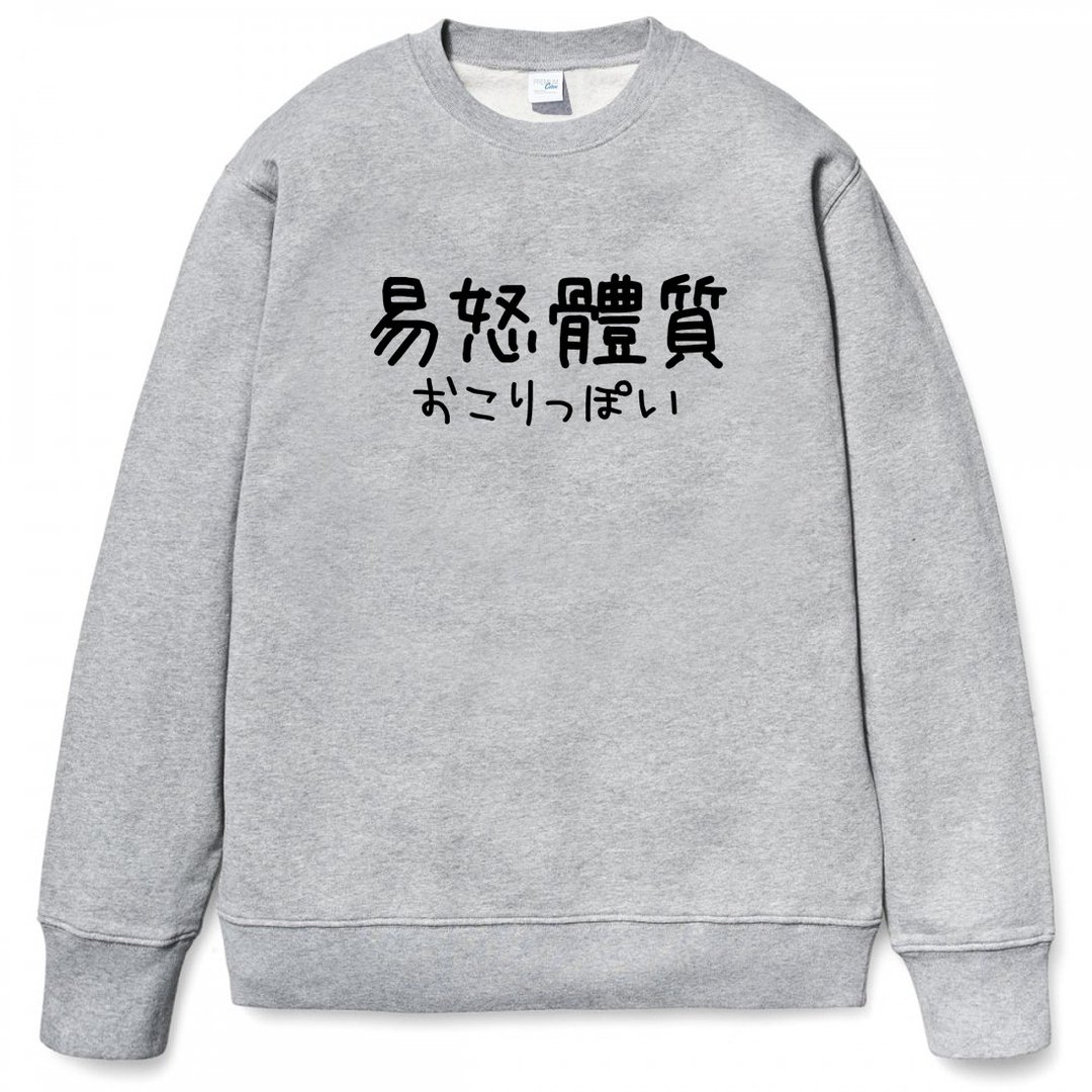 日文易怒体质 #2 大学T 刷毛 中性版 灰色日文英文文青中国风 - 男装上衣/T 恤 - 棉 灰色