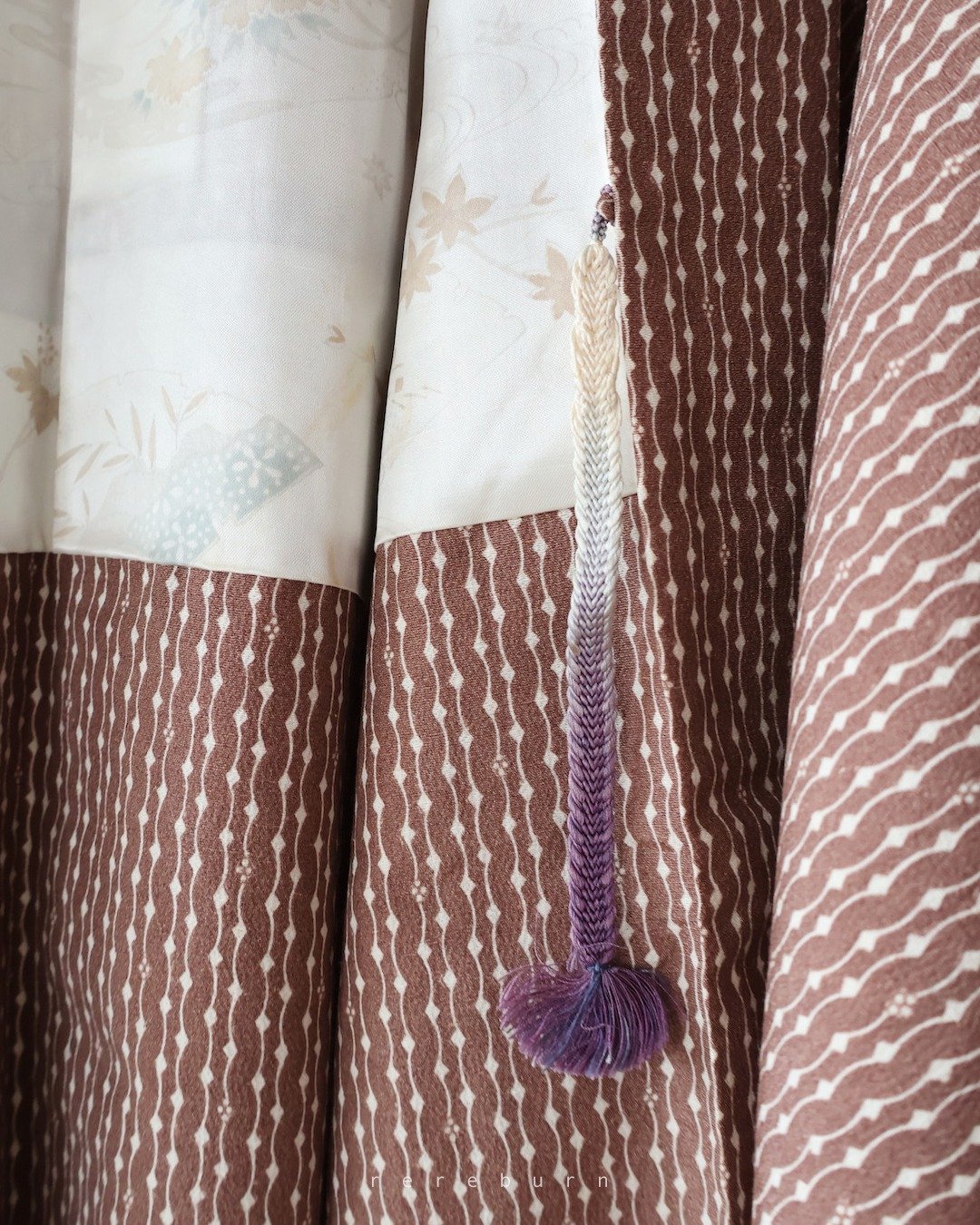 日本制和风印花棕色古着羽织和服外套 - 女装休闲/机能外套 - 聚酯纤维 咖啡色