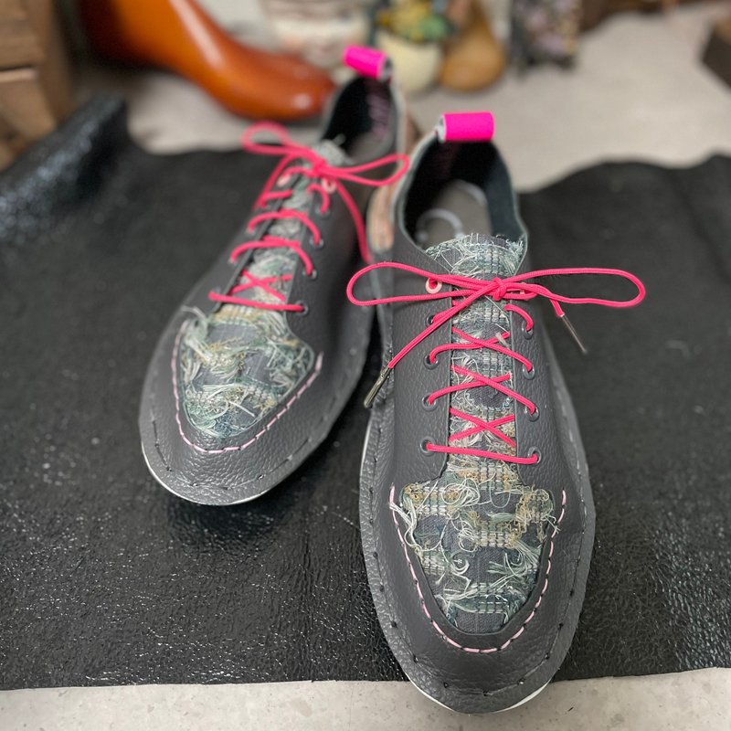 Japan Made 桐生织 灰绿色 x 霓虹粉色 低筒运动鞋 - 女款运动鞋/球鞋 - 真皮 粉红色