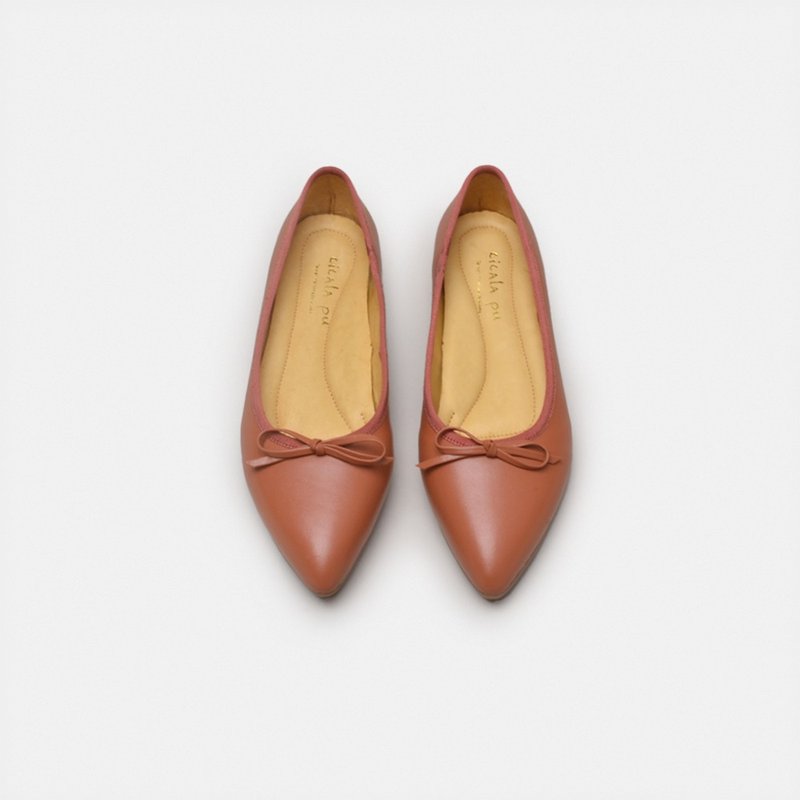 21606 牛奶糖橘 尖头平底鞋 - 芭蕾鞋/娃娃鞋 - 真皮 橘色