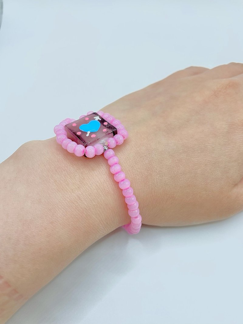 粉红啡色天蓝心心伪手表手链 - 手链/手环 - 玻璃 粉红色