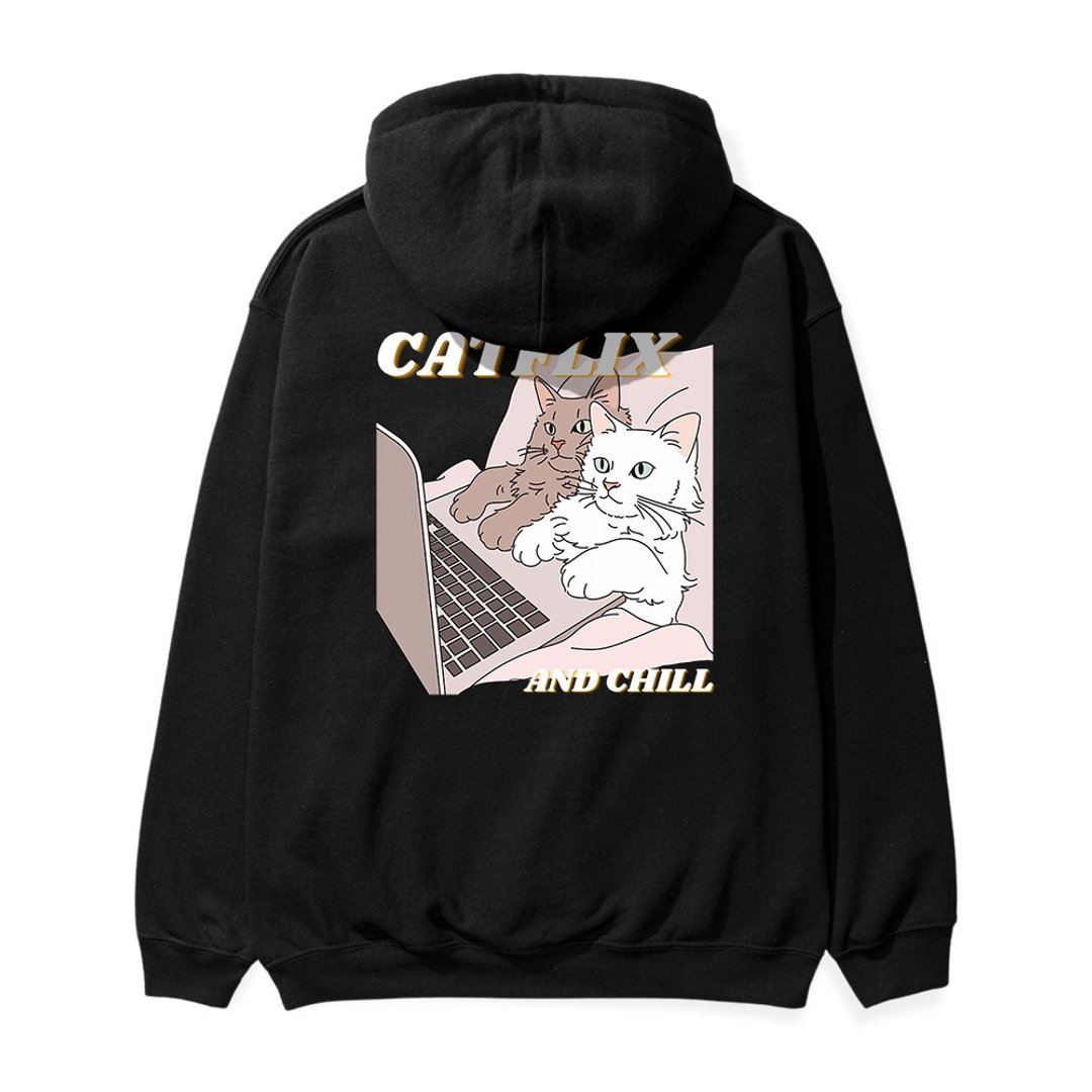 【Creeps Original】Catflix & Chill Heavyweight Fleece Hoodie - 中性连帽卫衣/T 恤 - 棉．麻 多色