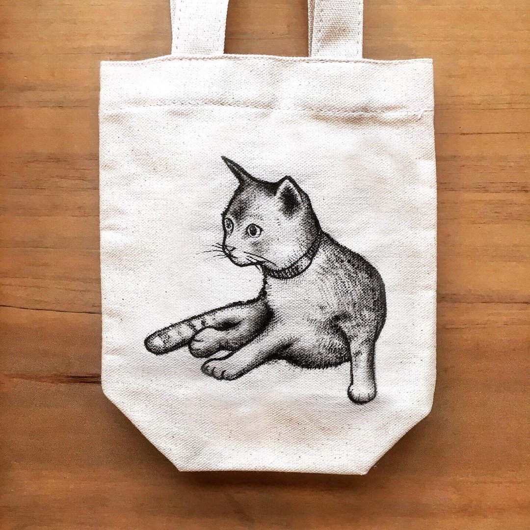 橘猫・定制手绘帆布袋 - 手提包/手提袋 - 棉 白色