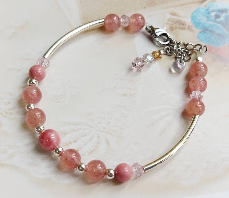 葛莉丝王妃手链 // 草莓晶手链 │玫瑰蔷薇辉石手链 │925纯银 - 手链/手环 - 宝石 粉红色