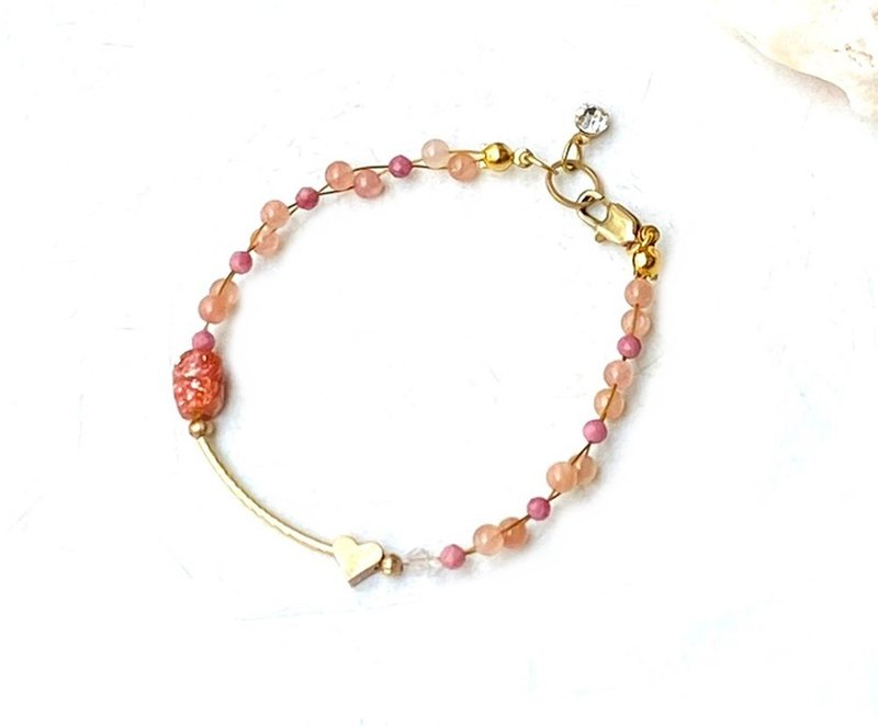 橙月光太阳石 红纹石 闪灵钻原石 金太阳貔貅黄铜手链 定制化 - 手链/手环 - 水晶 多色