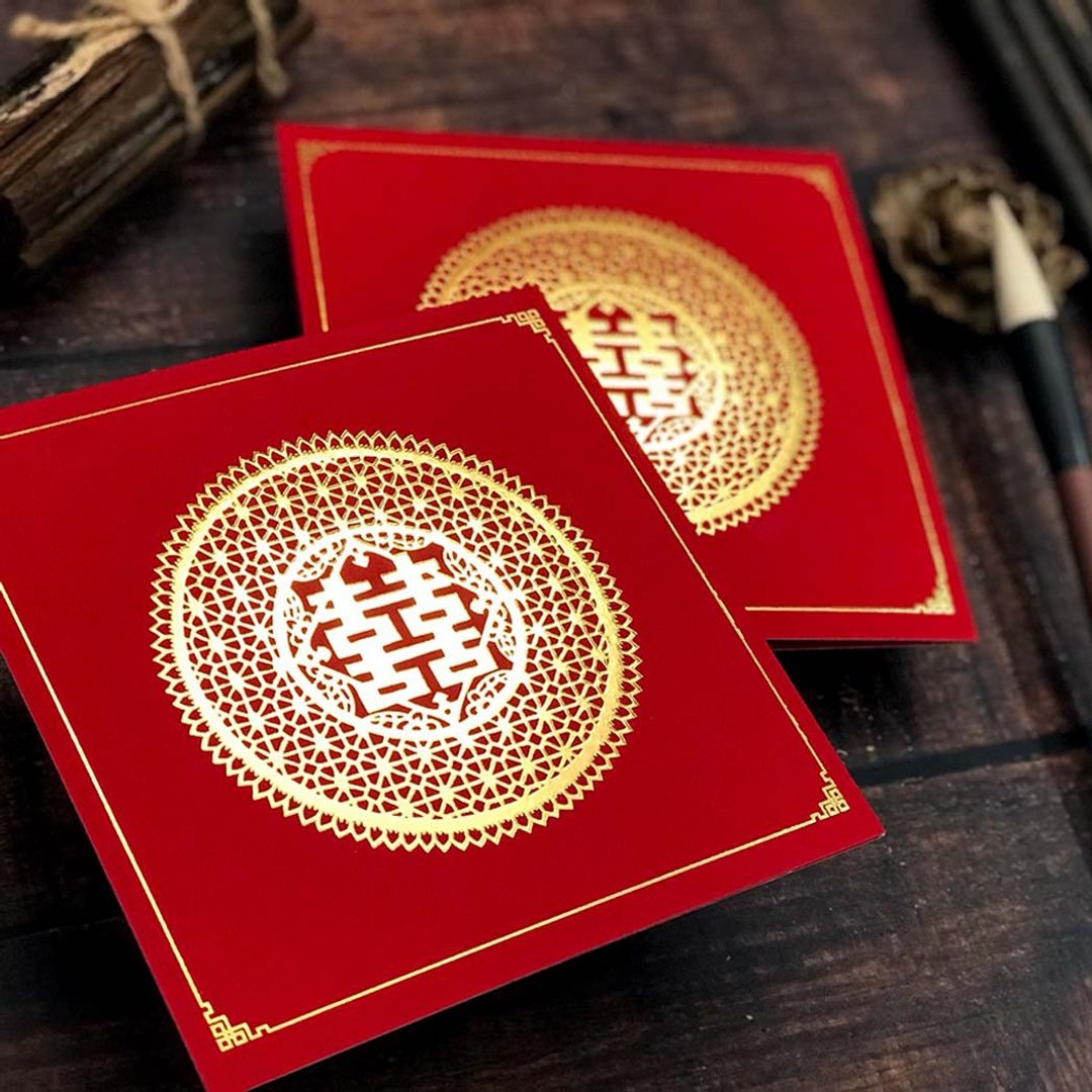 中式烫金喜帖 - 卡片/明信片 - 纸 