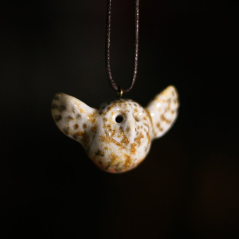 柴烧陶精油项链  白金翅猫头鹰 - 项链 - 陶 金色