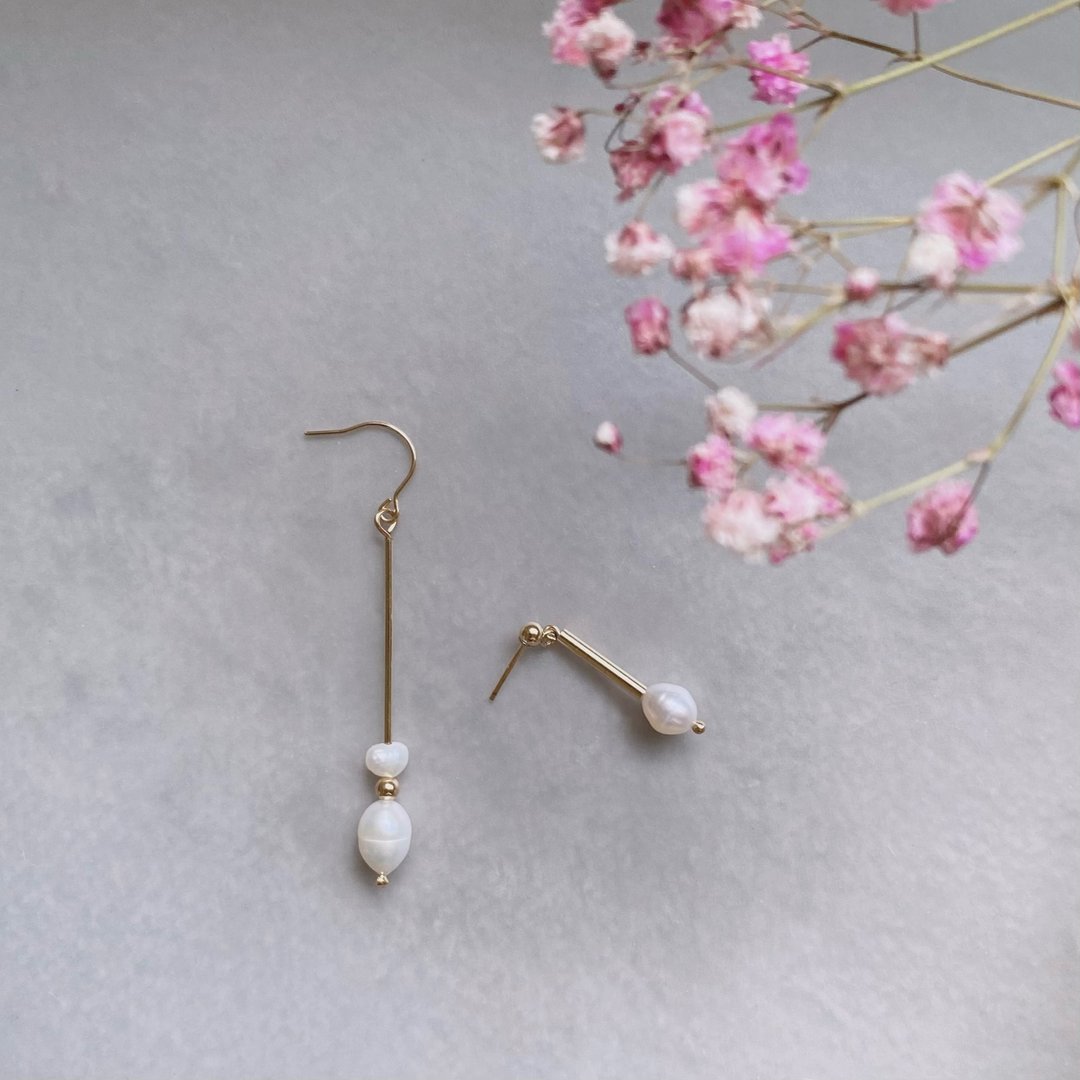 14K包金珍珠耳环_Charm 14KGF earrings - 耳环/耳夹 - 珍珠 白色