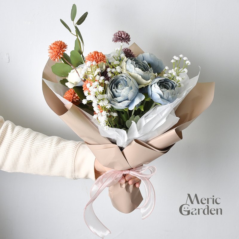 毕业花束 Meric Garden 仿真幽静烟波蓝露莲花浦公英花束 - 干燥花/捧花 - 其他人造纤维 卡其色