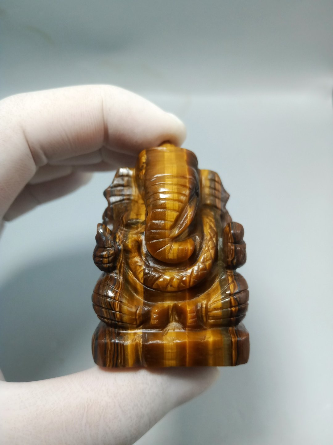 56 毫米手工雕刻虎眼石甘尼萨雕像 100% 正品天然石材 - 其他 - 石头 