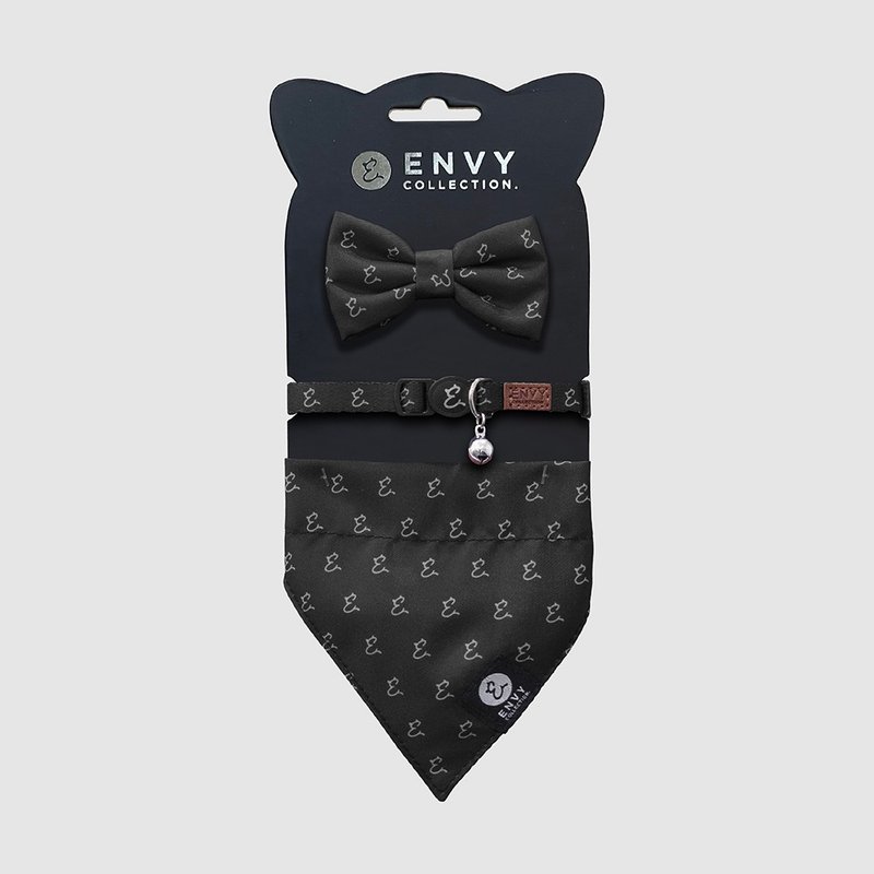 ENVY COLLECTION 猫颈圈 优雅黑logo三件组 调节式 领结 领巾 - 衣/帽 - 聚酯纤维 多色
