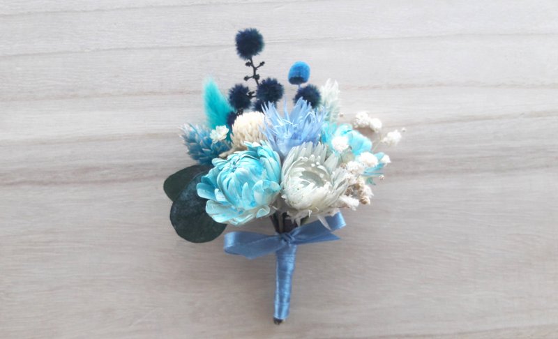 与实花||海洋之心 干燥花 胸花 结婚 手作 婚礼 外拍 - 干燥花/捧花 - 植物．花 蓝色